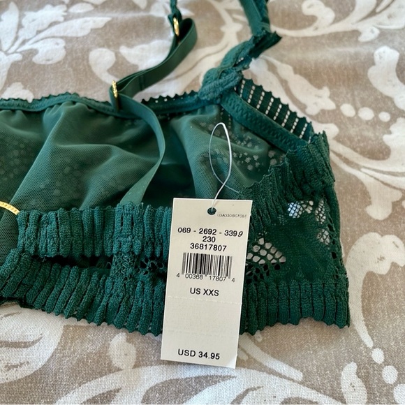 NWT Aerie Forest Green Lace Bralette and Panty Set XS XXS - Picture 8 of 12